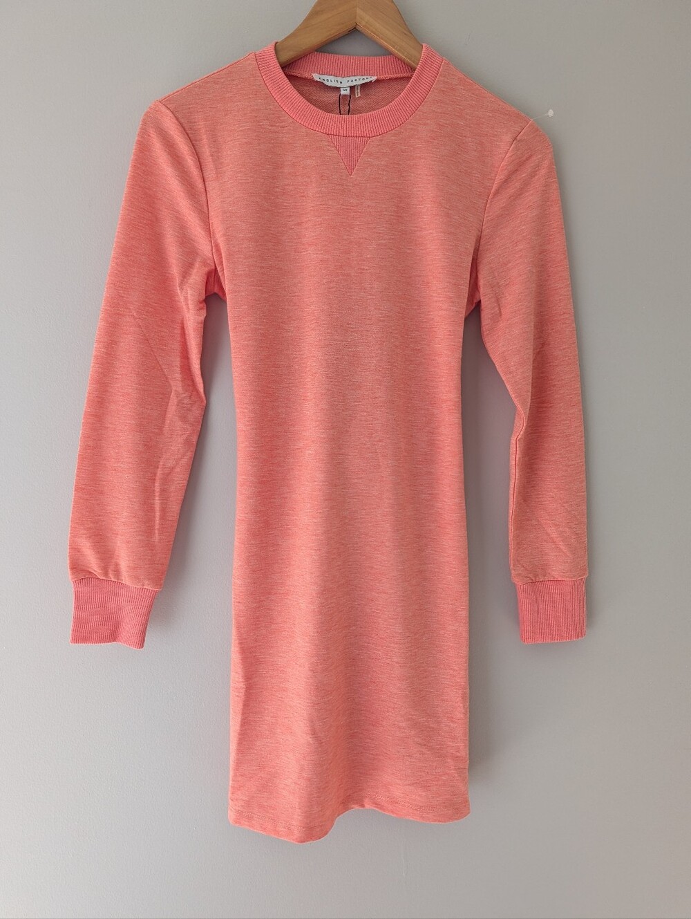 NWT English Factory XS Coral Tie Waist Sweatshirt Mini Dress Long Sleeve